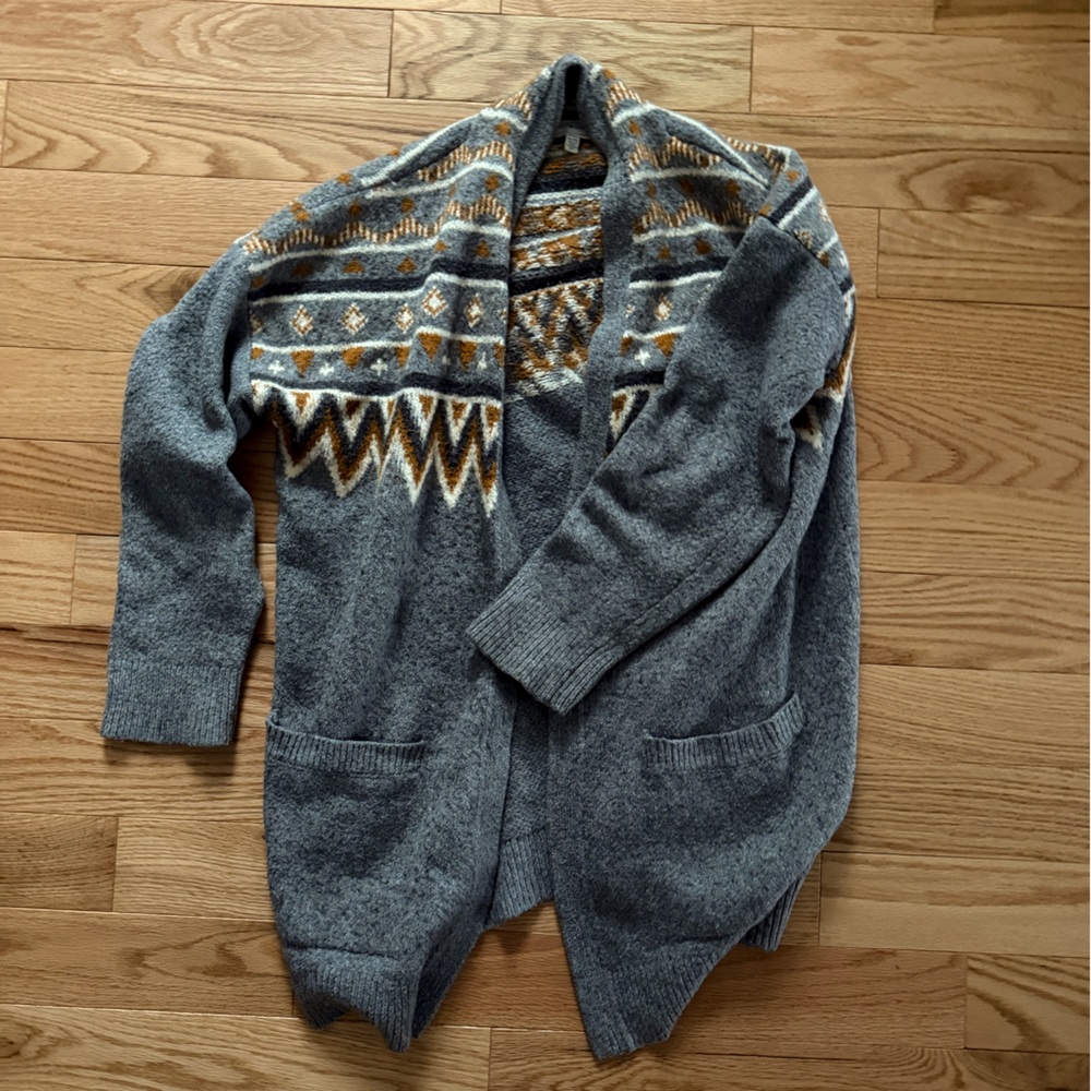 Lucky Brand Geometric Print Grey Sweater Cardigan